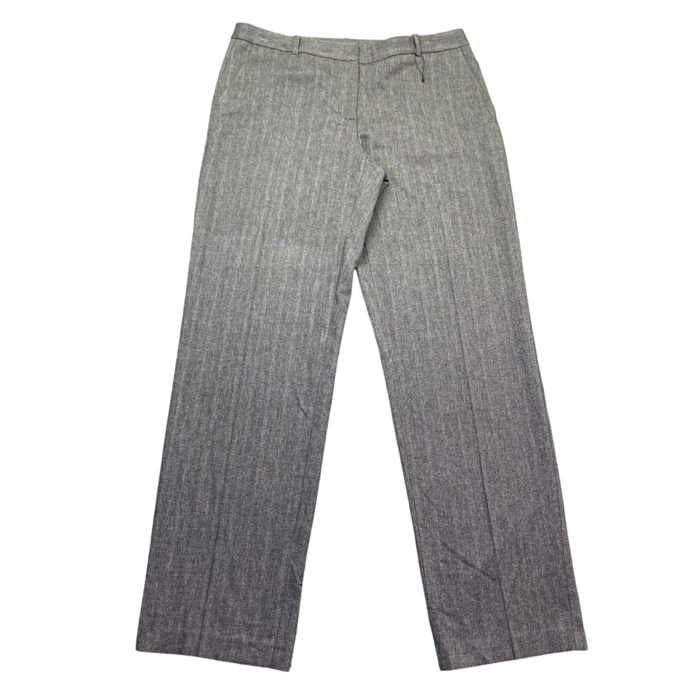 Zara Womens Large Grey Herringbone Straight Leg Dress Pants‎ Trousers NEW
